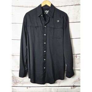Reel Legends Mens Shirt Size M Black Woven Polyester Vented Back UPF Quick-Dry